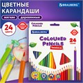 Карандаши цветные BRAUBERG PREMIUM, 24 цвета, трехгранные, грифель 3,3 мм, натуральное дерево, 181653 181653
