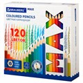 Карандаши цветные супермягкие яркие классические BRAUBERG MAX 120 цветов, шестигранные, натуральное дерево, грифель 3,3 мм, 182006 182006