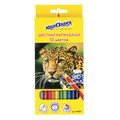 Карандаши цветные ЮНЛАНДИЯ "МИР ЖИВОТНЫХ", 12 цветов, шестигранные, грифель 3 мм, натуральное дерево, 181383 181383