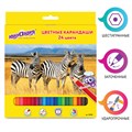 Карандаши цветные ЮНЛАНДИЯ "МИР ЖИВОТНЫХ", 24 цвета, шестигранные, грифель 3 мм, натуральное дерево, 181385 181385
