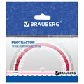 Транспортир 10 см, 180 градусов, пластиковый, BRAUBERG "Crystal", прозрачный, с выделенной шкалой, подвес, 210292 210292