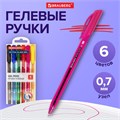Ручки гелевые BRAUBERG "Extra Glide Gel", НАБОР 6 ЦВЕТОВ, трехгранные, игольчатый наконечник 0,7 мм, линия 0,5 мм, 144078 144078