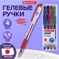 Ручки гелевые с грипом BRAUBERG "EXTRA GT", НАБОР 4 ЦВЕТА, стандартный узел 0,5 мм, линия письма 0,35 мм, 143923 143923