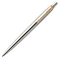 Ручка гелевая PARKER "Jotter Stainless Steel GT", корпус серебристый, позолоченные детали, черная, 2020647 142843