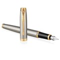 Ручка перьевая PARKER "IM Core Brushed Metal GT", серебристый матовый лак, позолота, синяя, 1931649 142540