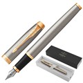 Ручка перьевая PARKER "IM Core Brushed Metal GT", серебристый матовый лак, позолота, синяя, 1931649 142540