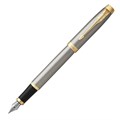 Ручка перьевая PARKER "IM Core Brushed Metal GT", серебристый матовый лак, позолота, синяя, 1931649 142540