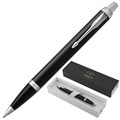 Ручка шариковая PARKER "IM Core Black Lacquer CT", черный глянцевый лак, детали хром, синяя, 1931665 142530