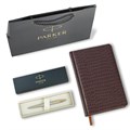 Ручка шариковая PARKER "Jotter Core Stainless Steel GT", ежедневник А5 коричневый, пакет, 880890 880890
