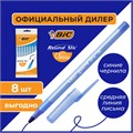 Ручки шариковые BIC "Round Stic", НАБОР 8 шт., СИНИЕ, узел 1 мм, линия письма 0,32 мм, пакет, 928497 143976