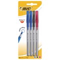 Ручки шариковые с грипом BIC "Round Stic Exact", НАБОР 4 шт./3 ЦВЕТА (синий, черный, красный), линия письма 0,28 мм, блистер, 932858 143979