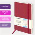 Блокнот А5 (148x218 мм), BRAUBERG "Metropolis Ultra", под кожу, 80 л., резинка, клетка, красный, 111018 111018