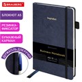 Блокнот А5 138x213мм BRAUBERG Velvet, резинка, держатель, 80л, клетка, синий, 116239 116239