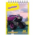 Блокнот МАЛЫЙ ФОРМАТ А7 75х105 мм, 40 л., гребень, картон, клетка, ЮНЛАНДИЯ, "Монстр-трак" / "Футбол", 129859 129859