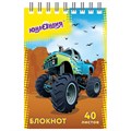 Блокнот МАЛЫЙ ФОРМАТ А7 75х105 мм, 40 л., гребень, картон, клетка, ЮНЛАНДИЯ, "Монстр-трак" / "Футбол", 129859 129859