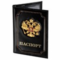 Обложка для паспорта натуральная кожа шик, 3D герб + тиснение "ПАСПОРТ", черная, BRAUBERG, 238201 238201