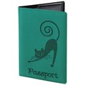 Обложка для паспорта, мягкий полиуретан, "Кошка", бирюзовая, STAFF, 237616 237616