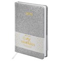 Ежедневник датированный 2025, А5, 138x213 мм, BRAUBERG "Sparkle", под кожу, блестки, серебристый, 115858 115858
