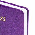 Ежедневник датированный 2025, А5, 138x213 мм, BRAUBERG "Sparkle", под кожу, блестки, фиолетовый, 115857 115857