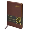 Еженедельник датированный 2025, А5, 145х215 мм, BRAUBERG "Iguana", под кожу, коричневый, 115959 115959