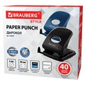 Дырокол металлический BRAUBERG "Style", до 40 листов, ассорти (синий/черный), 220947 220947