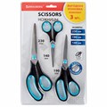 Ножницы BRAUBERG SOFT GRIP, НАБОР 3 штуки (140, 190, 230 мм), эргономичные черно-бирюзовые ручки, ВЫГОДНАЯ УПАКОВКА, 238411 238411