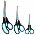 Ножницы BRAUBERG SOFT GRIP, НАБОР 3 штуки (140, 190, 230 мм), эргономичные черно-бирюзовые ручки, ВЫГОДНАЯ УПАКОВКА, 238411 238411