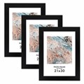 Рамка 21х30 см небьющаяся, КОМПЛЕКТ 3 шт., багет 29 мм, МДФ, BRAUBERG "Basic", черная, 391261 391261