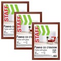 Рамка 21х30 см со стеклом, КОМПЛЕКТ 3 шт., багет 18 мм МДФ, STAFF "Grand", цвет итальянский орех, 391332 391332
