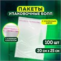 Пакет БОПП с клеевым клапаном, КОМПЛЕКТ 100 шт., 20х25+4 см, толщина 30 мкм, с усиленным швом 608600