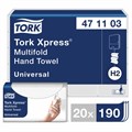 Полотенца бумажные (1 пачка 190 листов) TORK (H2) Universal, 2-слойные, цвет натуральный.,23,4х21,3, Z-сложение, 471103 127070