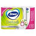 Бумага туалетная 3-х слойная 12 рулонов (12х18 м), С АРОМАТОМ РОМАШКИ, ZEWA Deluxe, 53613 114753
