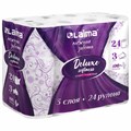 Бумага туалетная 3-х слойная, 24 рулона (24х16,5 м), LAIMA Deluxe, 100% целлюлоза, 115397 115397
