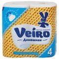 Бумага туалетная бытовая, спайка 4 шт., 2-х слойная (4х15 м), VEIRO "Домашняя", белая, 1с24 128024