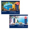 Альбом для рисования, А4, 40 листов, гребень, обложка картон, BRAUBERG, 205х290 мм, "Пейзаж с цветами" (2 вида), 103730 103730
