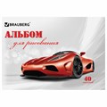 Альбом для рисования, А4, 40 листов, скоба, обложка картон, BRAUBERG, 200х283 мм, "Автостиль" (2 вида), 102852 102852