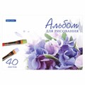 Альбом для рисования, А4, 40 листов, скоба, обложка картон, BRAUBERG, 200х283 мм, "Цветы" (2 вида), 102851 102851