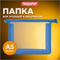 Папка для тетрадей А5 ПИФАГОР, пластик, молния сверху, прозрачная, синяя, 228221 228221