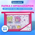 Папка для труда BRAUBERG А4, 2 отделения, пластик, молния сверху, органайзер, "Anime party", 272214 272214