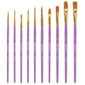 Кисти синтетика BRAUBERG, НАБОР 10 шт., фиолетовые (Круглые; Овальные; Плоские; Лайнеры), 201029 201029