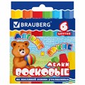 Восковые мелки утолщенные BRAUBERG, НАБОР 6 цветов, на масляной основе, яркие цвета, 222969 222969
