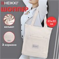 Сумка шоппер HEIKKI VELVET (ХЕЙКИ), вельвет, карманы, 35х32 см, бежевый, 272438 272438