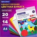 Цветная бумага А4 БАРХАТНАЯ, 20 листов 14 цветов, 110 г/м2, BRAUBERG, 113501 113501