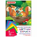 Цветная бумага А4 газетная, 32 листа, 8 цветов, на скобе, ПИФАГОР, 200х280 мм, "Белочки", 115485 115485