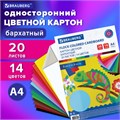 Картон цветной А4 БАРХАТНЫЙ, 20 листов 14 цветов, 180 г/м2, BRAUBERG, 113505 113505