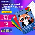 Набор картона БЕЛЫЙ + ЦВЕТНОЙ А4 немелованный, 10 листов (белый 4 листа + цветной 6 листов), в папке, 116631 116631