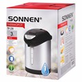 Термопот SONNEN TP-28, 3 л, 900 Вт, 1 температурный режим, ручной насос, сталь, черный/серебро, 456712 456712