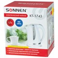 Чайник SONNEN KT-1743, 1,7 л, 2200 Вт, закрытый нагревательный элемент, пластик, белый, 453414 453414