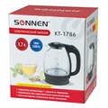 Чайник SONNEN KT-1786, 1,7 л, 2200 Вт, закрытый нагревательный элемент, стекло, 453422 453422