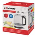 Чайник SONNEN KT-1792, 1,7 л, 2200 Вт, закрытый нагревательный элемент, стекло, белый, подсветка, 454348 454348